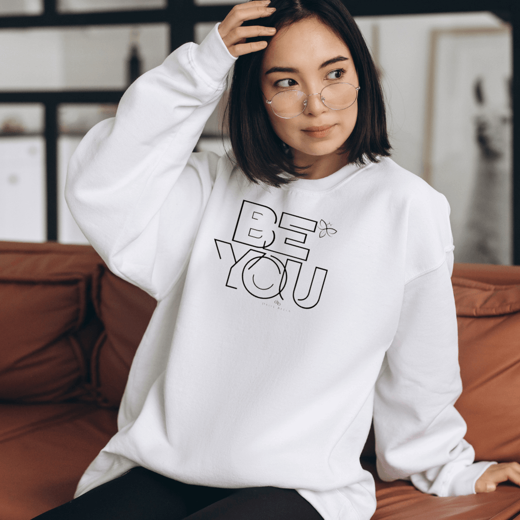 Be You Motivational Hoodie in White color with black graphics