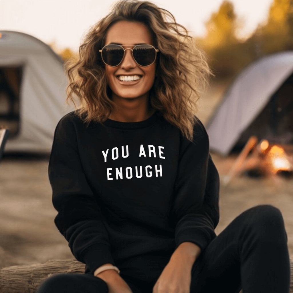Positive Vibe sweatshirt - You Are Enough black color on Model 
