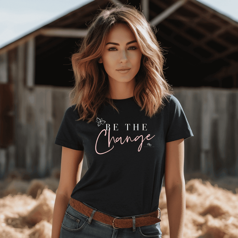 BE THE CHANGE Inspirational Black Short Sleeve Shirt (Relax)