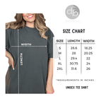 Love & Comfort Inspirational T-shirt Size chart.