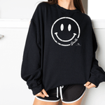 Boho Inspired Smiley Face Sweatshirt - Black