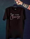women empower tees for women, Be the Change inspirational black tee on a hanger