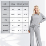 size chart for the 2pc lounge wear from daisy-bella