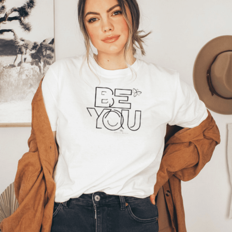 Be you inspirational t shirt in white color with black graphics model