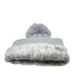 inside of love our smiley face pompom beanie hat - faux sherpa lining - grey color