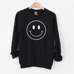 Smiley face Boho inspirational sweatshirt in black color on a hanger
