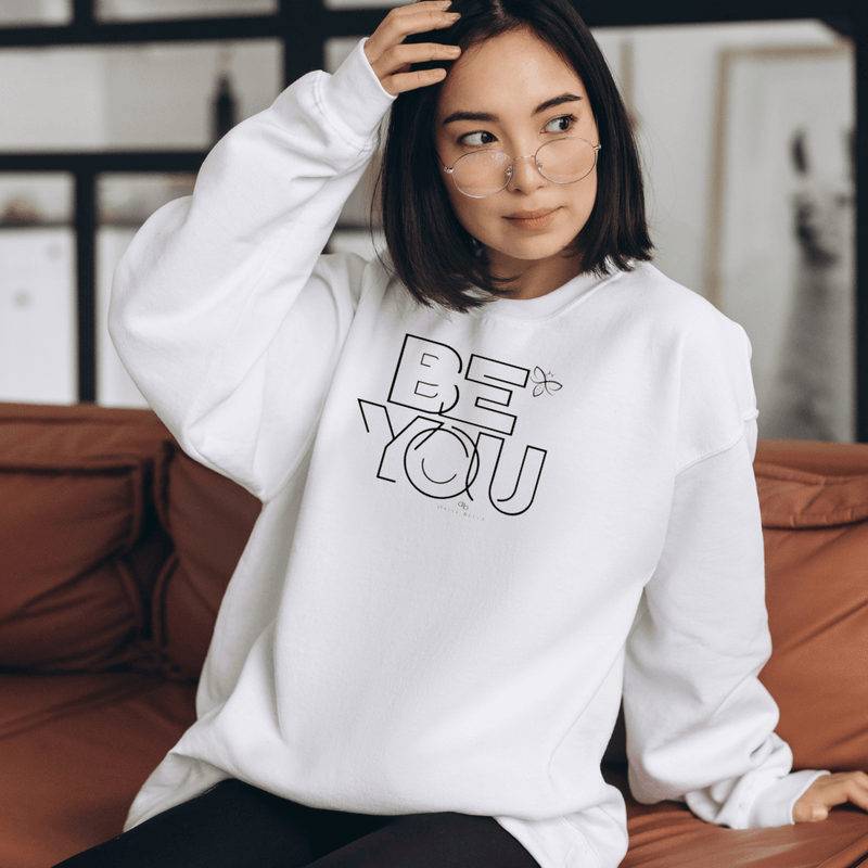 Be You Motivational Hoodie in White color with black graphics